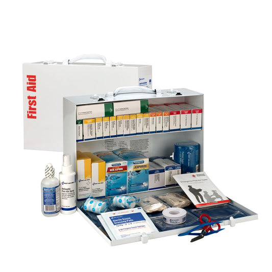First Aid Only 75 Person 2 Shelf Metal Cabinet ANSI B+ Type I & II with Medications 2015 Compliant