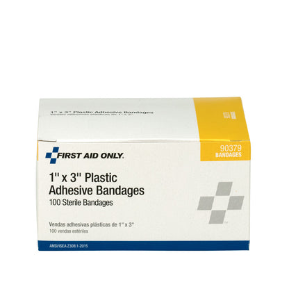 First Aid Only 1’’ x 3’’ Plastic Bandages 100 per Box