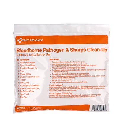 First Aid Only BBP Spill and Sharps Clean Up Kit Single Use Bag