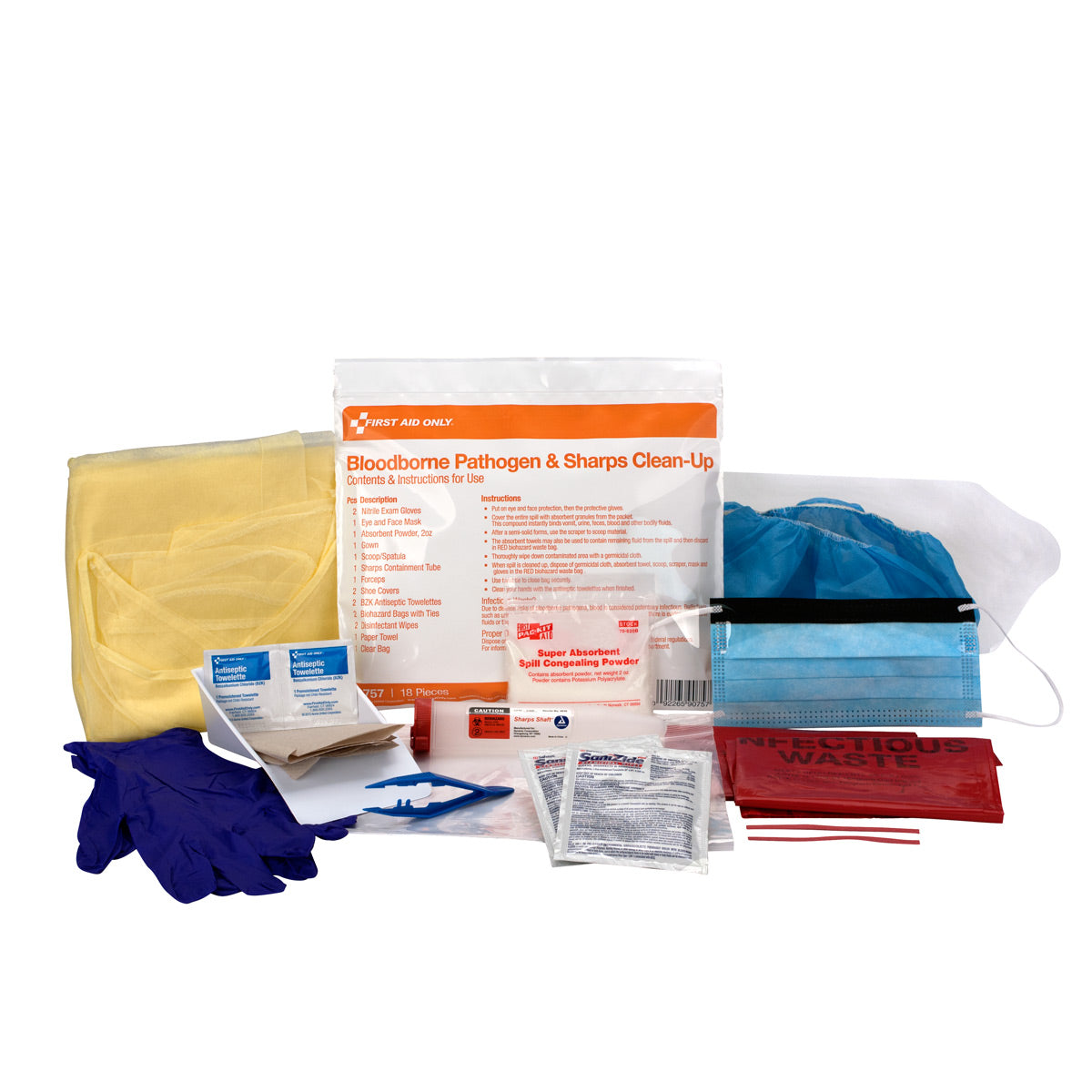 First Aid Only BBP Spill and Sharps Clean Up Kit Single Use Bag