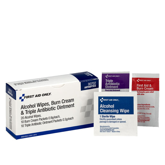 First Aid Only Alcohol Wipes Burn Cream & Triple Antibiotic Ointment