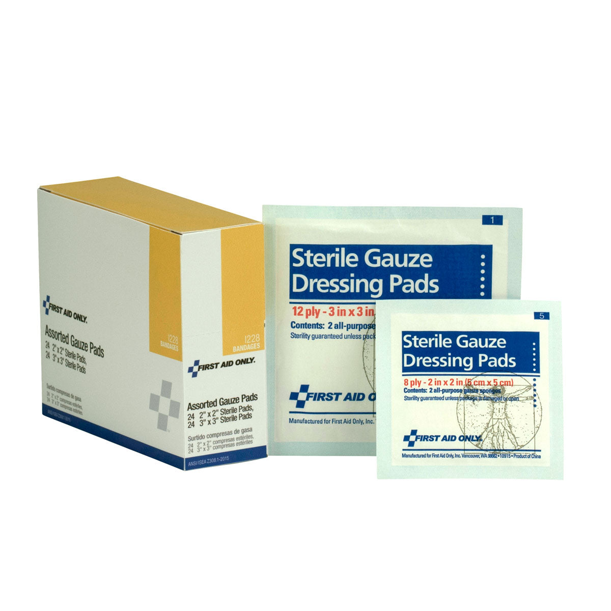 First Aid Only Assorted Gauze Pads (12 each 2’’x2’’ 12 3’’x3’’)