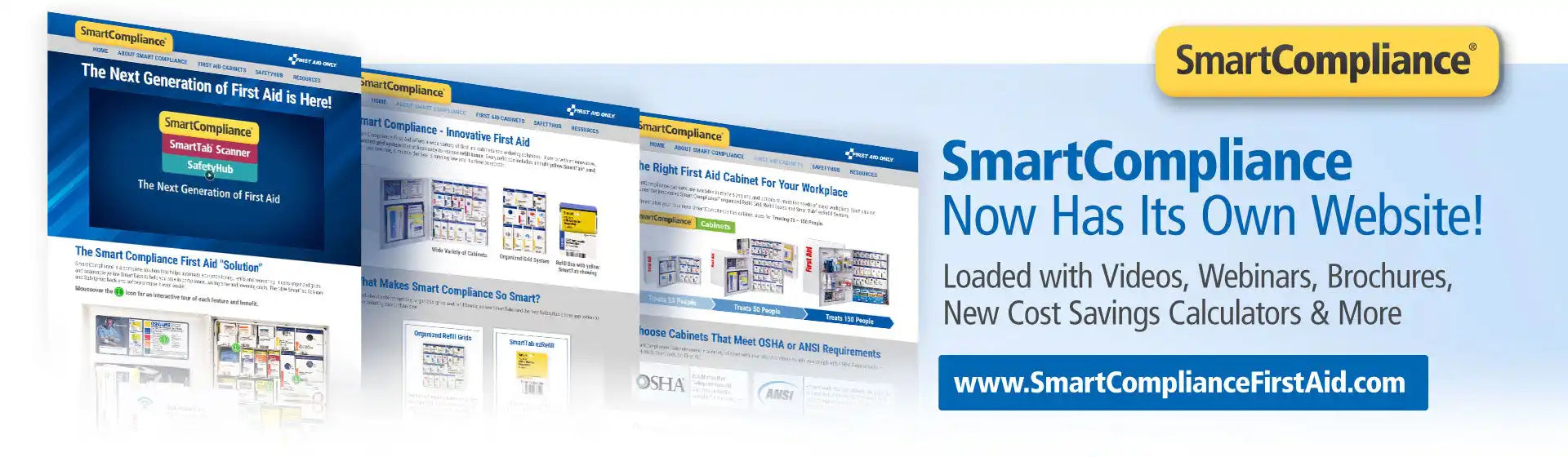 Marketing banner showcasing the SmartCompliance website interface with multiple overlapping web page layouts.