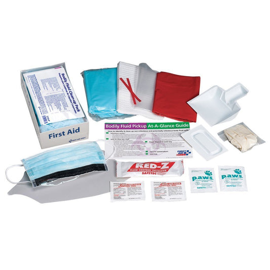 First Aid Only BBP Spill Clean Up Kit Bodily Fluid Pack 16 pc - Disposable Tray