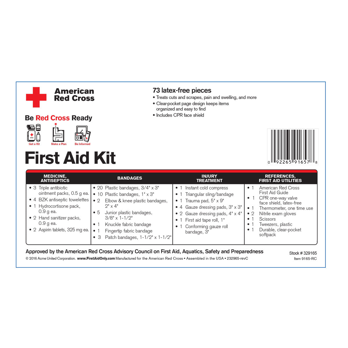 First Aid Only Be Red Cross Ready Kit