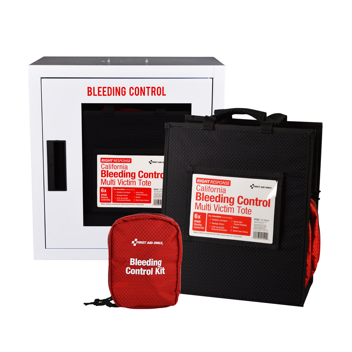 First Aid Only Bleeding Control Cabinet with Multiple Victim Tote for California Regulation AB2260 without Alarm