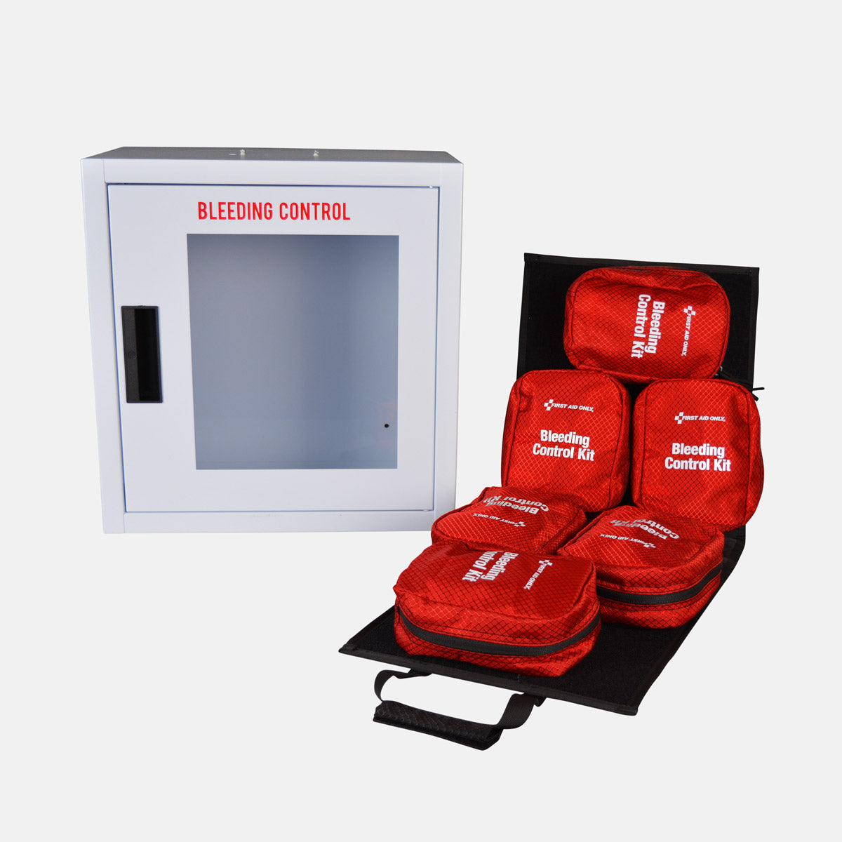 First Aid Only Bleeding Control Cabinet with Multiple Victim Tote for California Regulation AB2260 without Alarm