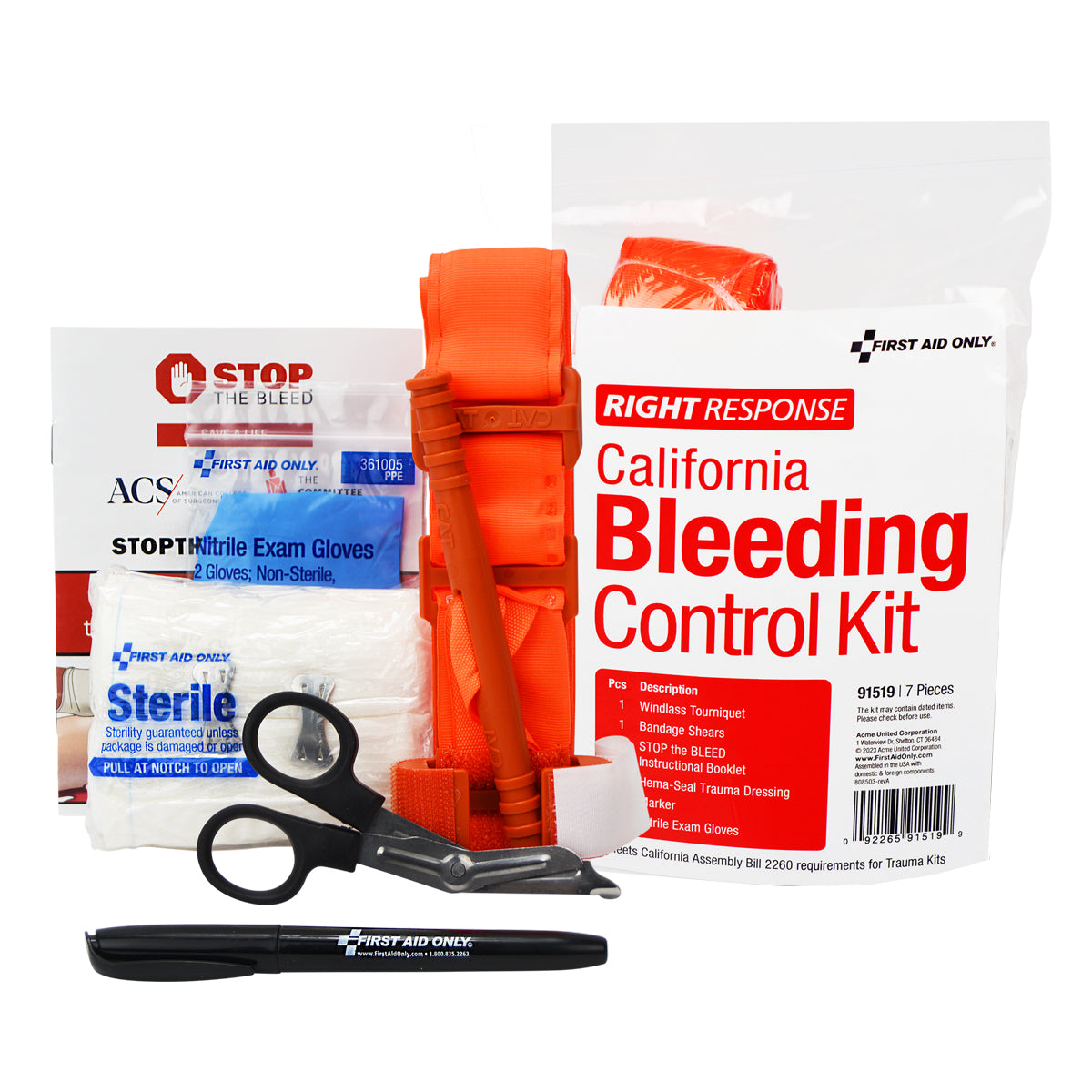 First Aid Only Bleeding Control Kit for California Regulation AB2260 Plastic Bag