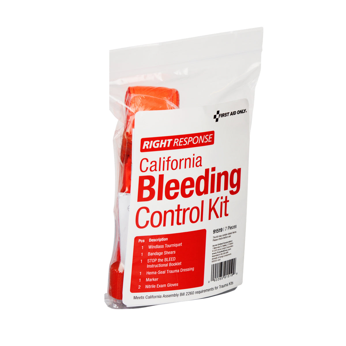 First Aid Only Bleeding Control Kit for California Regulation AB2260 Plastic Bag