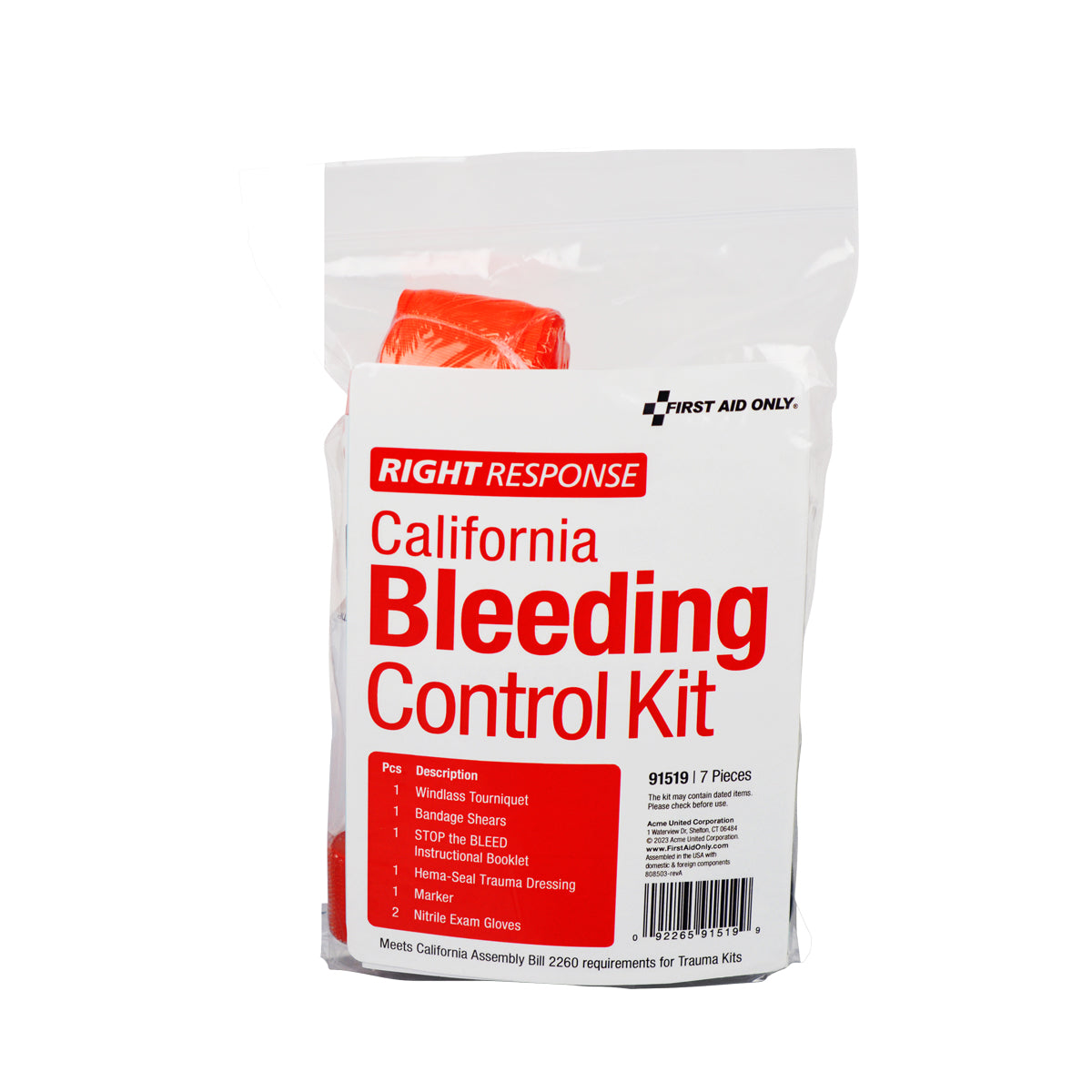 First Aid Only Bleeding Control Kit for California Regulation AB2260 Plastic Bag