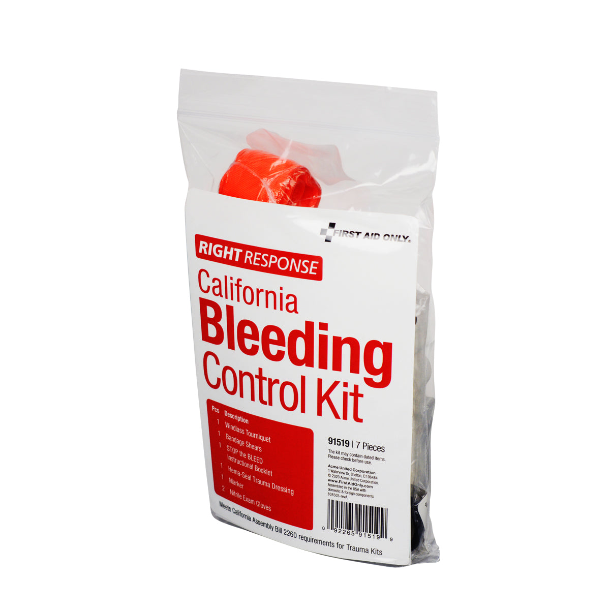 First Aid Only Bleeding Control Kit for California Regulation AB2260 Plastic Bag