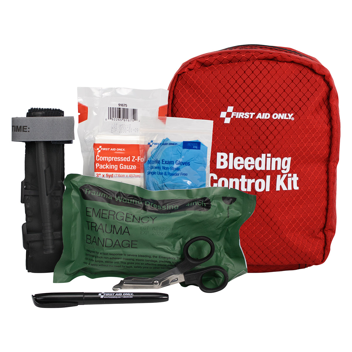 First Aid Only Bleeding Control Kit for CO IN TN VA WA State Regulation Fabric Pouch