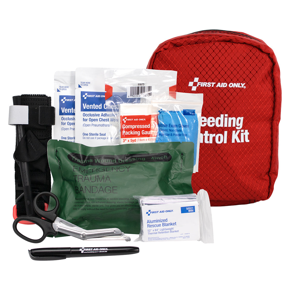 First Aid Only Bleeding Control Kit for Connecticut State Regulation HB7200 Fabric Pouch
