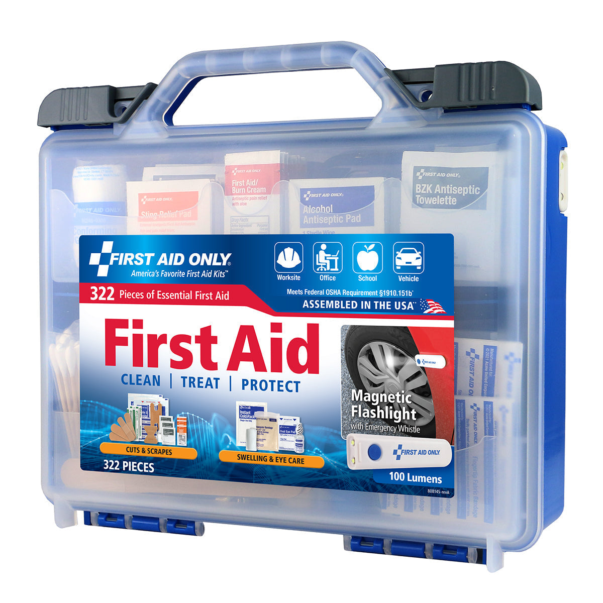 First Aid Only Clear Cover Intermediate Kit 322 pieces with Safety Lite