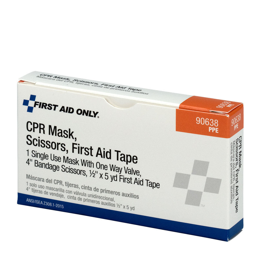 CPR Mask Scissors Tape Roll 1 Each Box - First Aid Only – firstaidonly