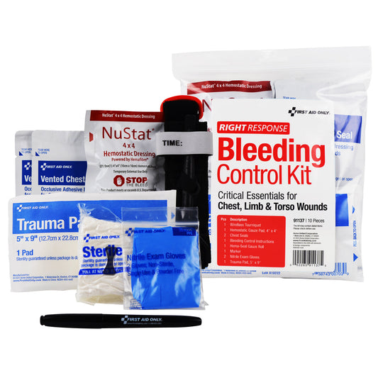 First Aid Only Critical Essentials Bleeding Control Kit for Limb Chest & Torso Wounds