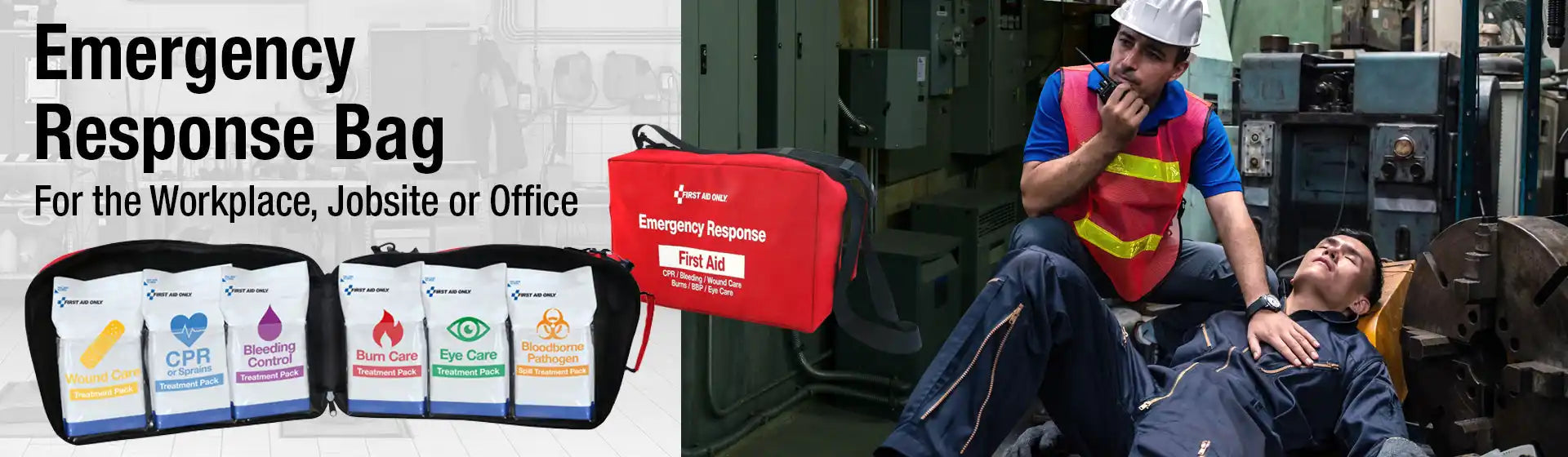 Emergency response bag designed for workplace and office safety.