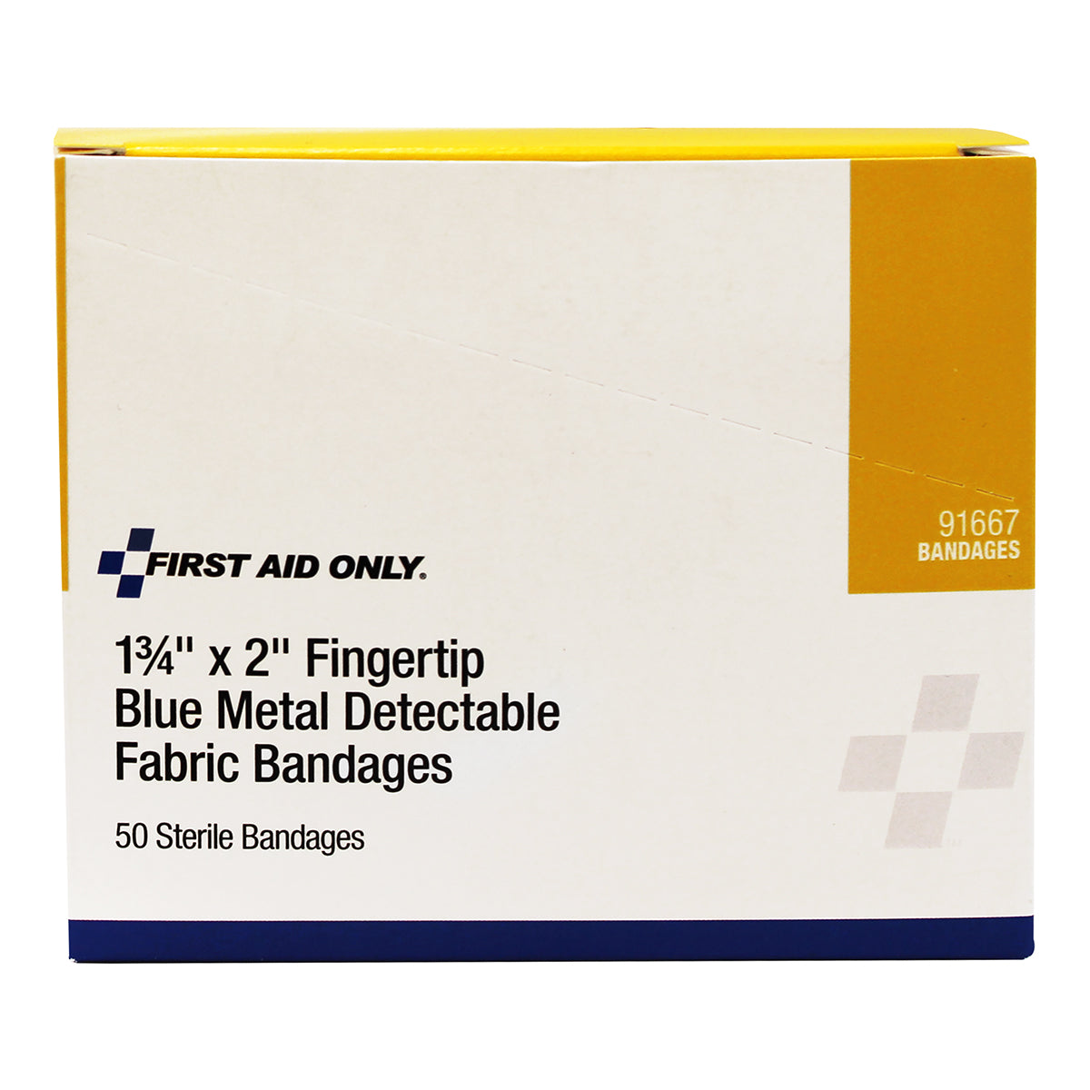 First Aid Only Fingertip Blue Metal Detectable Adhesive Fabric Bandages 50 per Box