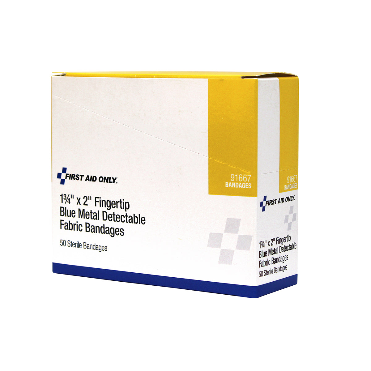 First Aid Only Fingertip Blue Metal Detectable Adhesive Fabric Bandages 50 per Box