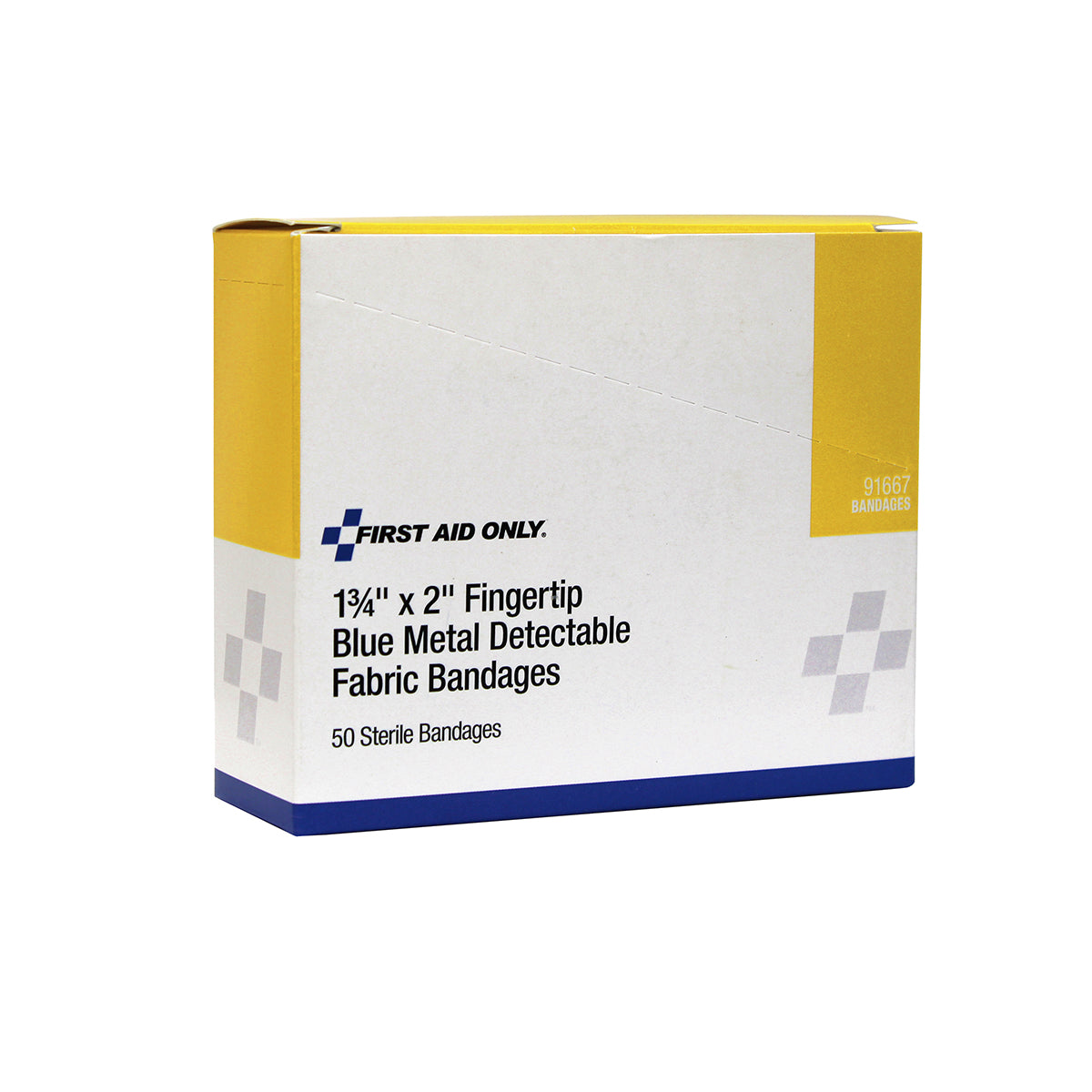 First Aid Only Fingertip Blue Metal Detectable Adhesive Fabric Bandages 50 per Box
