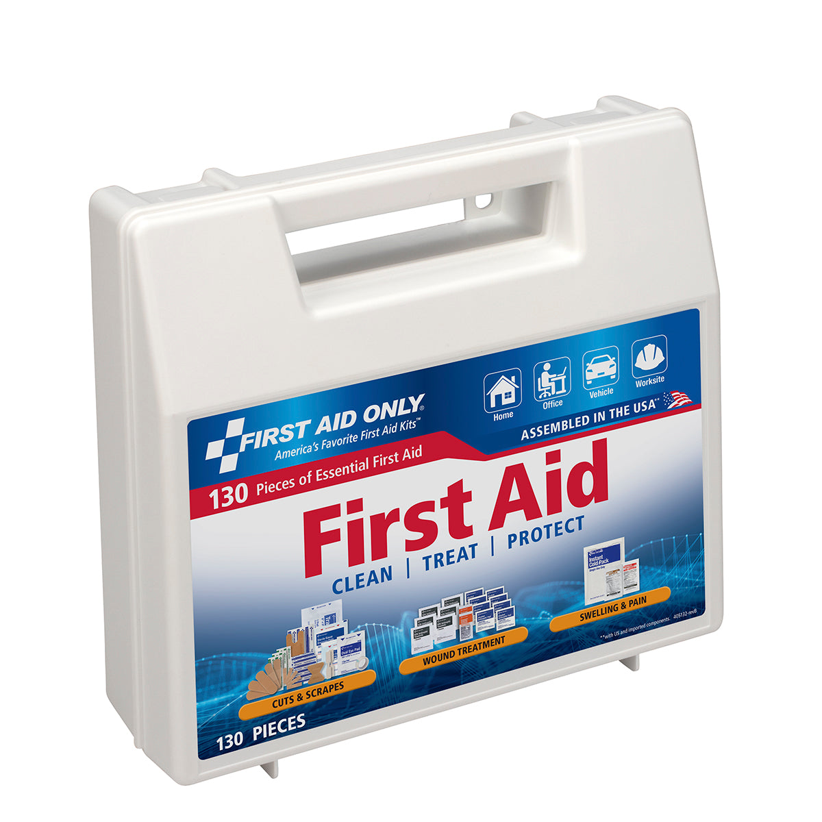 First Aid Only Kit 130 Piece Plastic Case