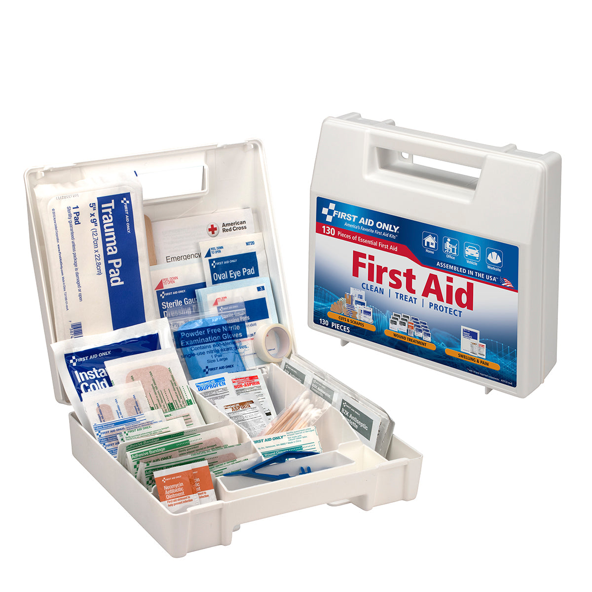 First Aid Only Kit 130 Piece Plastic Case