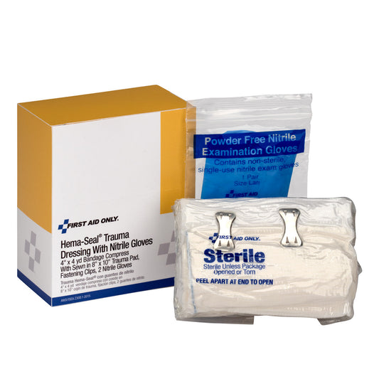 First Aid Only Hema-Seal Trauma Dressing with Nitrile Exam Gloves