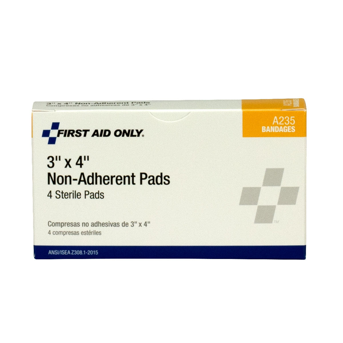 First Aid Only 3’’x4’’ Non-Adherent Pads with Adhesive Edges 4 Per Box