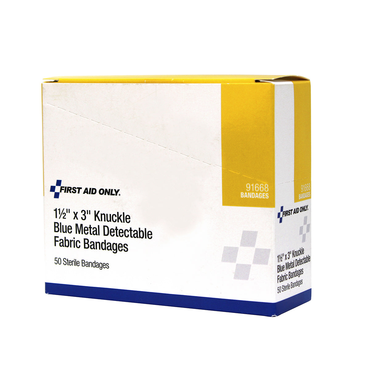 First Aid Only Knuckle Blue Metal Detectable Adhesive Fabric Bandages 50 per Box