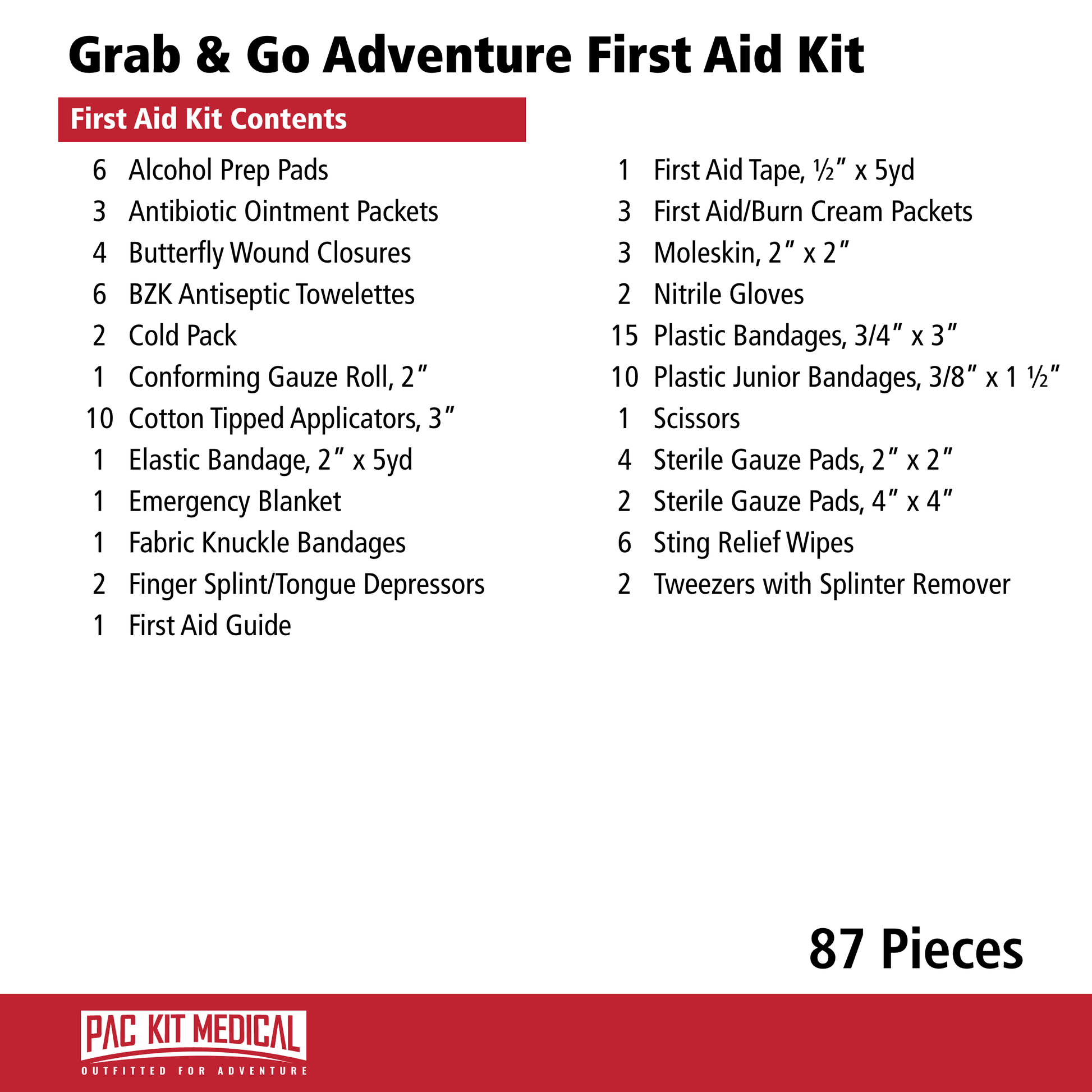 First Aid Only Pac Kit 87 Piece Grab & Go Adventure