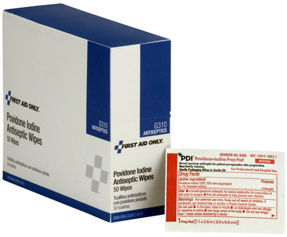 First Aid Only Povidone Iodine Wipes 50 Per Box