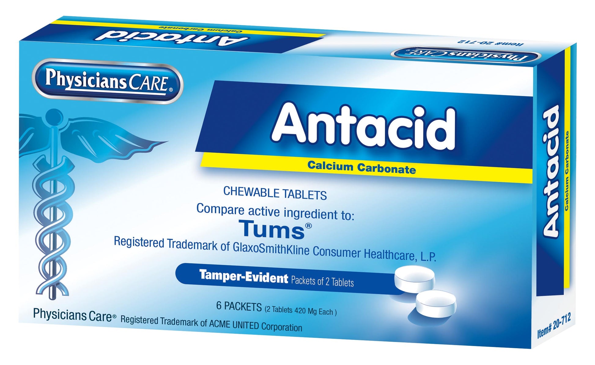 First Aid Only PhysiciansCare Antacid Includes 6 Packets of 2 Tablets