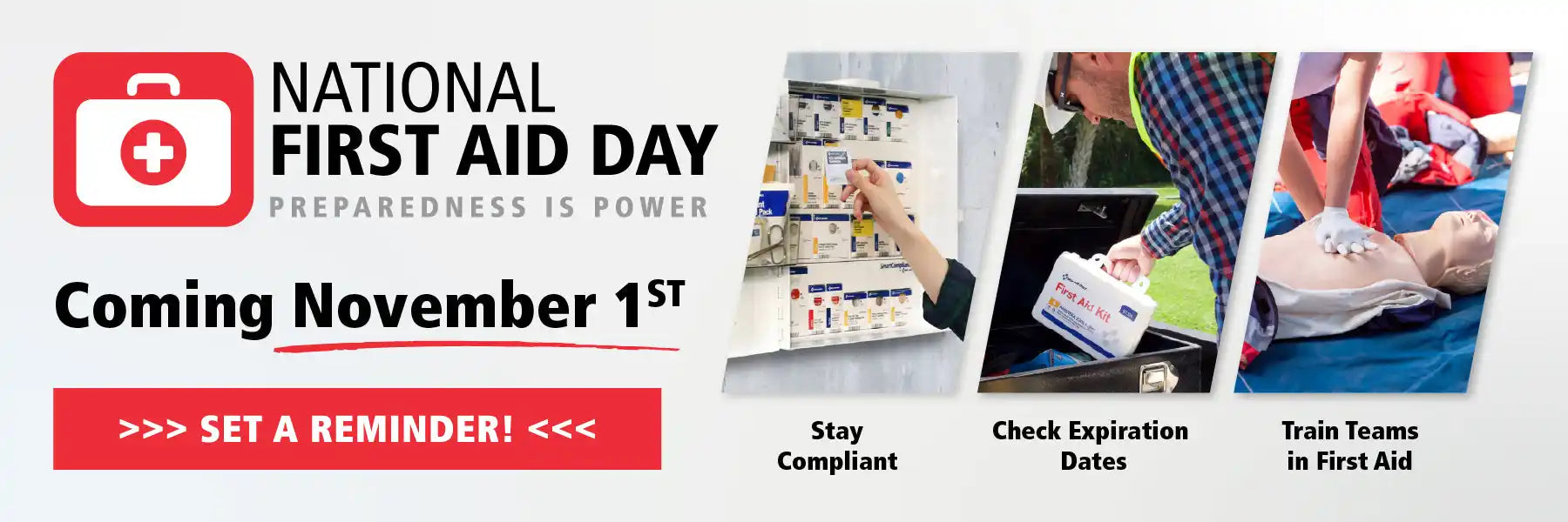 Promotional banner for National First Aid Day.