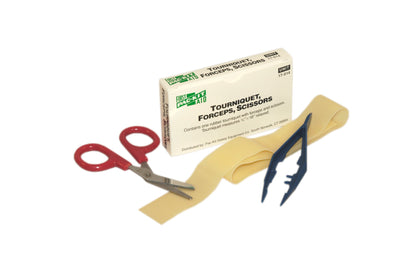 First Aid Only Rubber Tourniquet Tweezers Scissors 1 of Each in the Kit