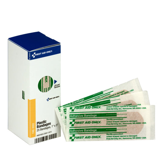 First Aid Only SmartCompliance Refill 1’’ x 3’’ Adhesive Plastic Bandages 25 Per Box