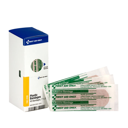First Aid Only SmartCompliance Refill 1’’ x 3’’ Adhesive Plastic Bandages 40 Per Box