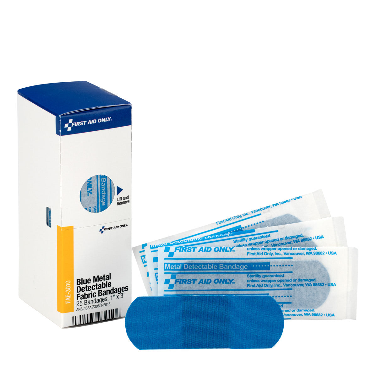 First Aid Only SmartCompliance Refill 1’’x3’’ Blue Metal Detectable Bandages 25 Per Box