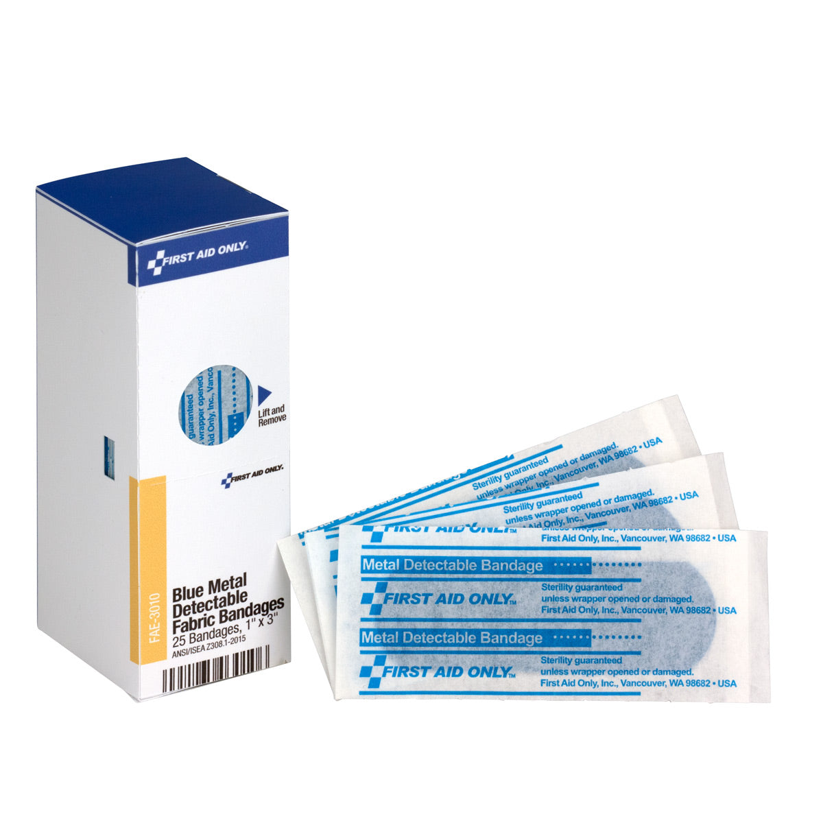 First Aid Only SmartCompliance Refill 1’’x3’’ Blue Metal Detectable Bandages 25 Per Box