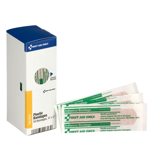 First Aid Only SmartCompliance Refill 3/4’’x3’’ Adhesive Plastic Bandages 50 Per Box