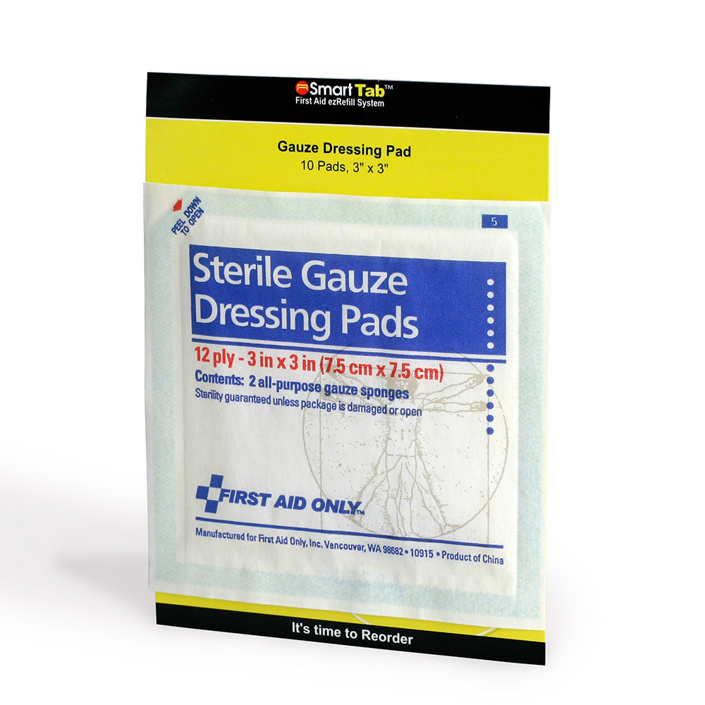 First Aid Only SmartCompliance Refill 3’’’x3’’’ Sterile Gauze Pads Five bags of 2 Pads-This is a case 24