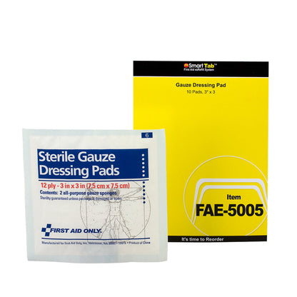 First Aid Only SmartCompliance Refill 3’’’x3’’’ Sterile Gauze Pads Five bags of 2 Pads-This is a case 24