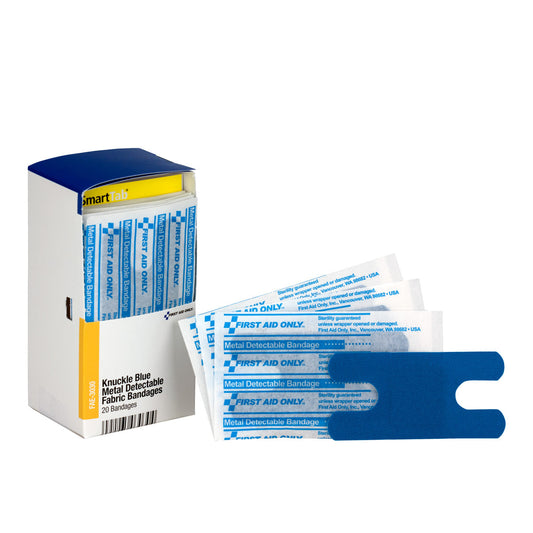 First Aid Only SmartCompliance Refill Knuckle Blue Metal Detectable Bandages 20 Per Box