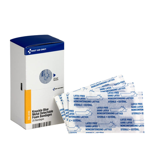 First Aid Only SmartCompliance Refill Knuckle Foam Blue Metal Detectable Bandages 20 Per Box