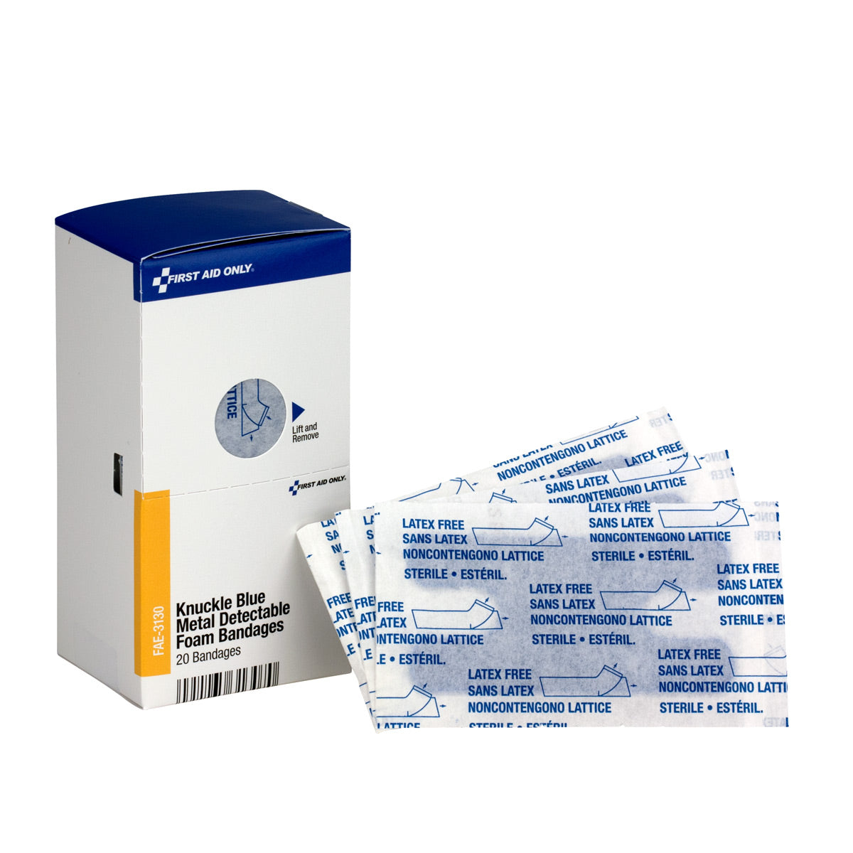 First Aid Only SmartCompliance Refill Knuckle Foam Blue Metal Detectable Bandages 20 Per Box