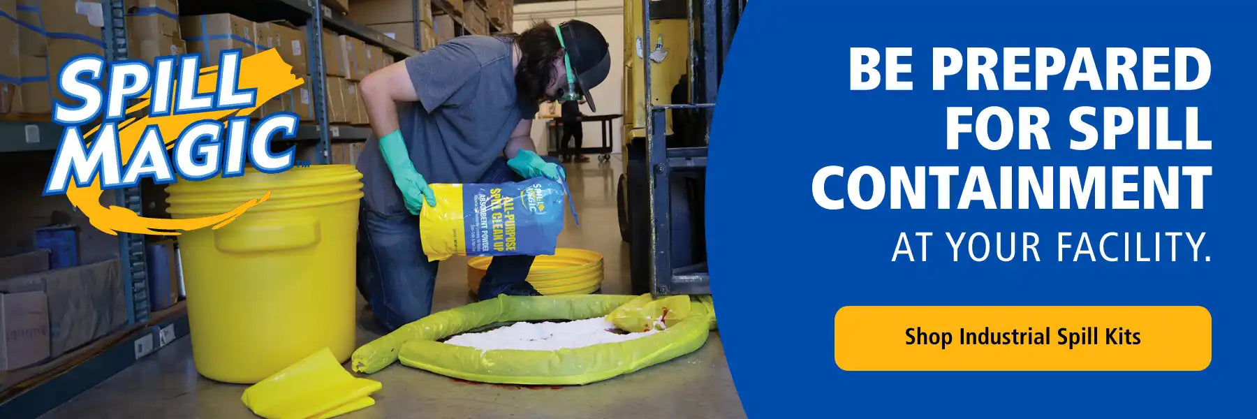 Spill containment products and kits for industrial use.
