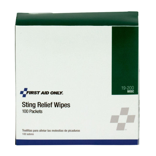 First Aid Only Sting Relief Wipes 100 Per Box