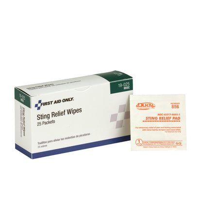 First Aid Only Sting Relief Wipes 25 Per Box