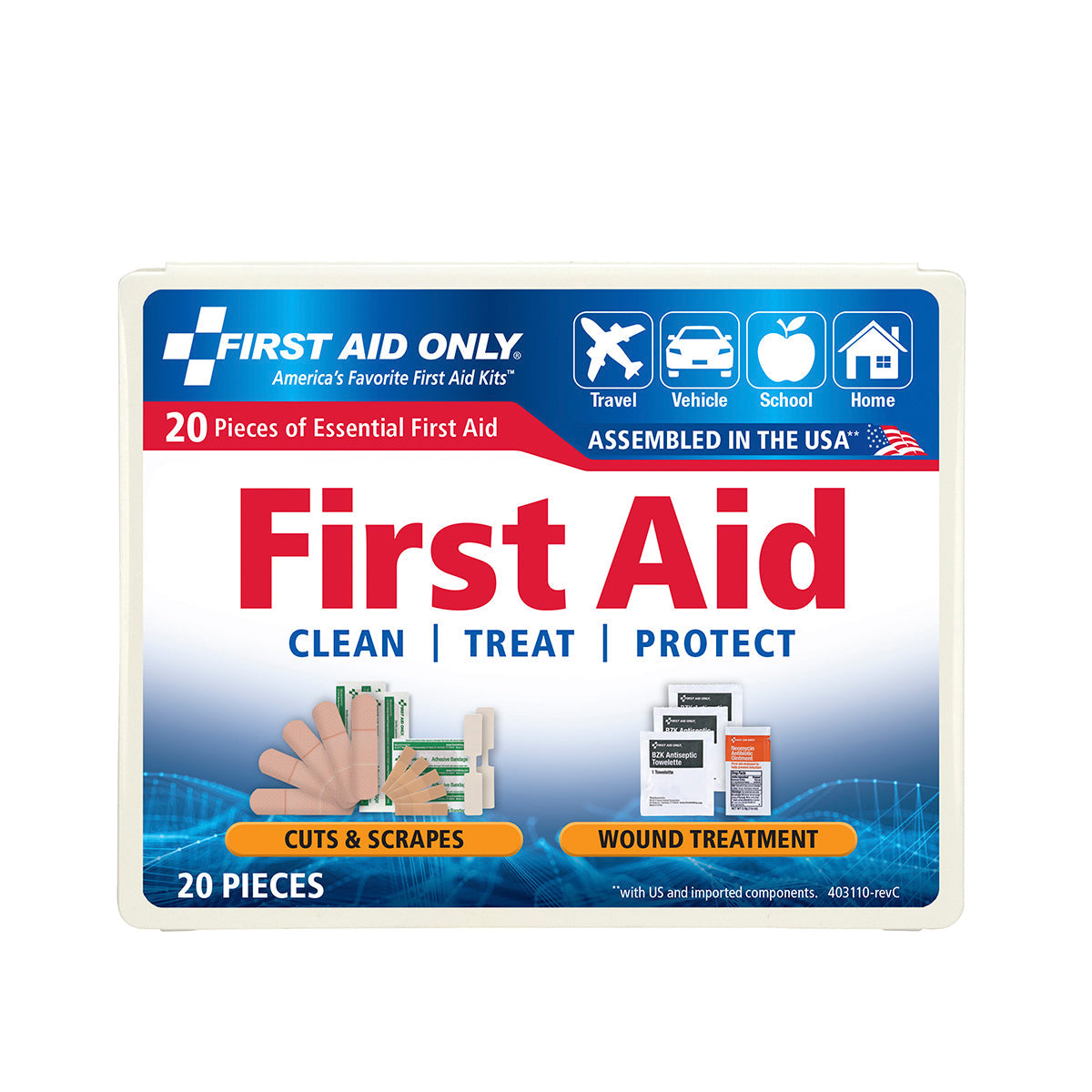 First Aid Only Travel Kit 20 Piece Plastic Case