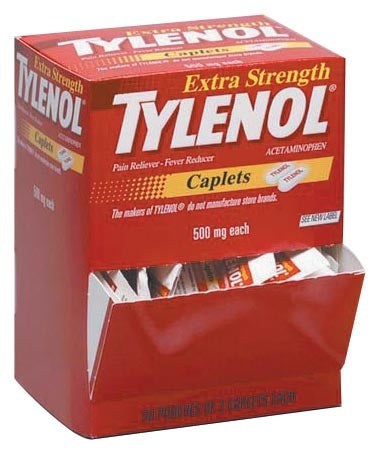 First Aid Only Tylenol Extra Strength Acetaminophen 50 Individually wrapped packets of medication containing two